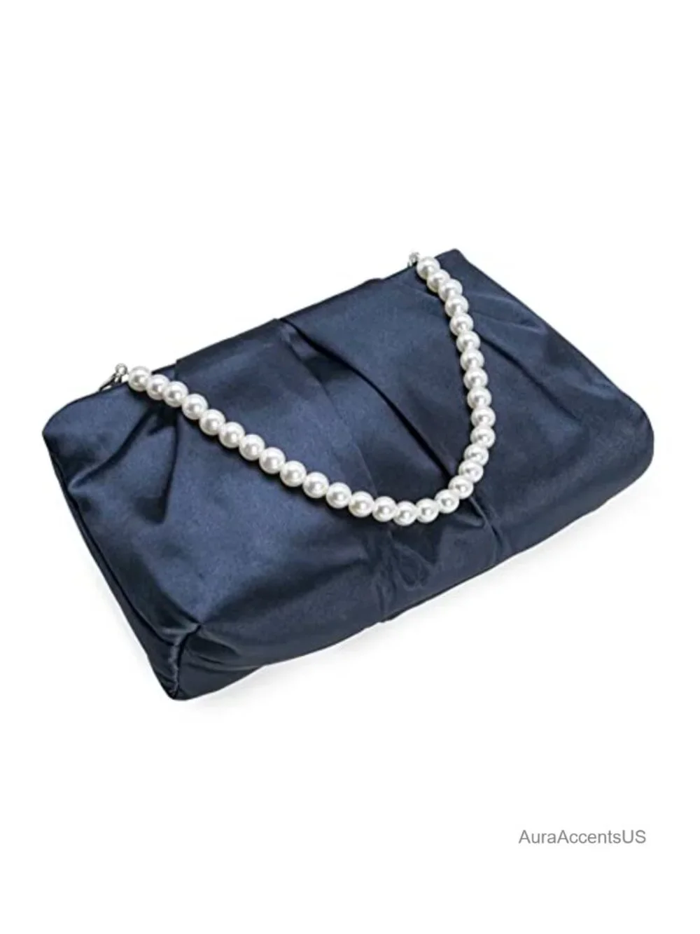 Satin Pleated Evening Clutch with Removable Chain and Pearl Straps